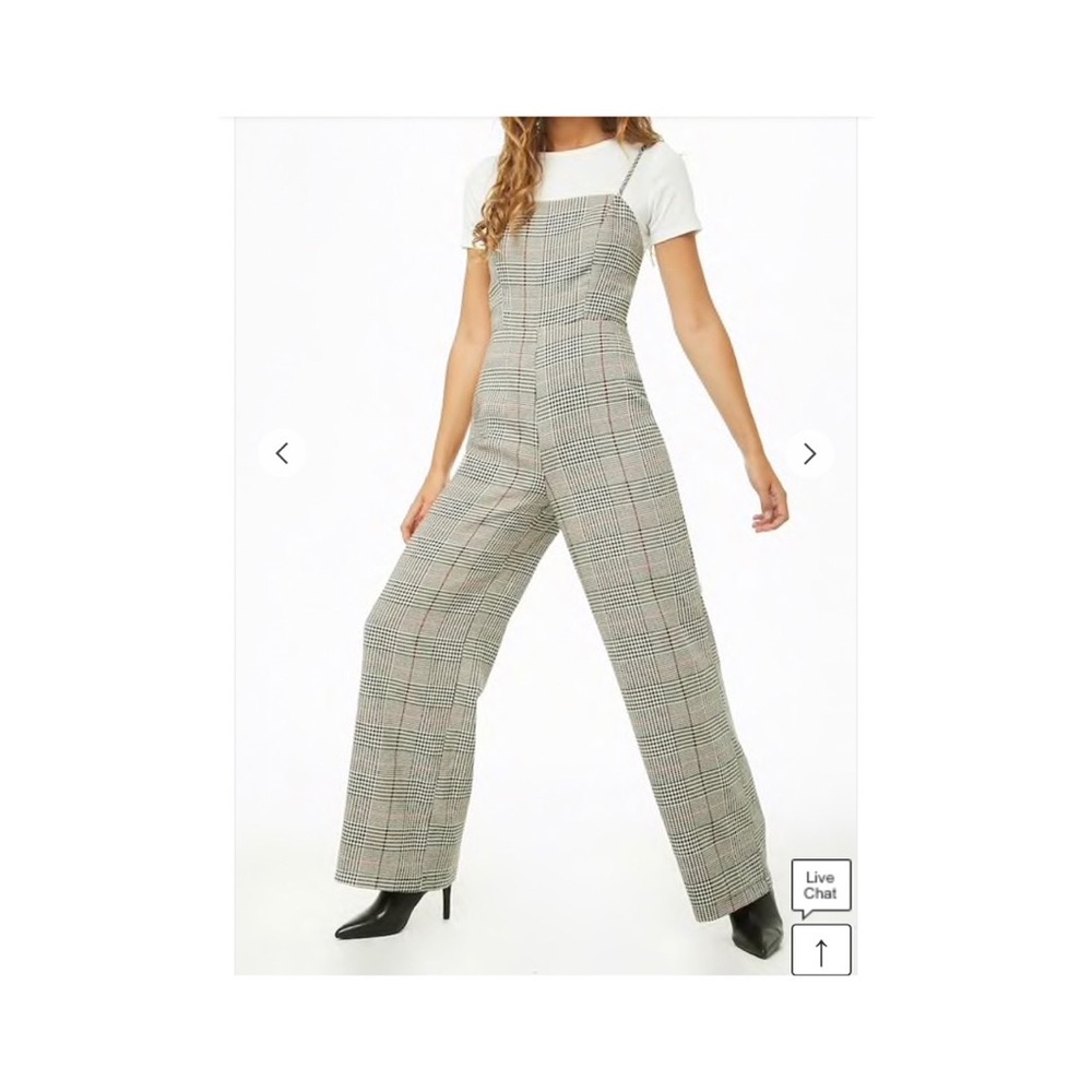 |Glen Plaid Wide-Leg Jumpsuit|